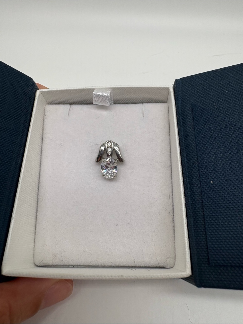 Tulip Shaped Slide Silver Toned Pendant with Clear Diamond Gemstone